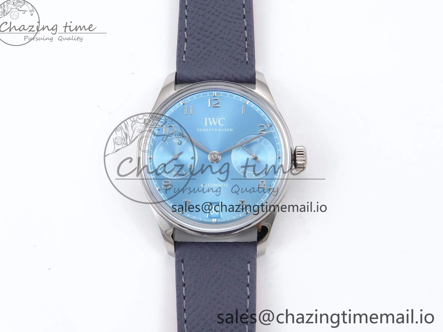 MIROTIME 0601 Lightweight Portugieser Automatic SS IW501708 APSF 1:1 Best Edition Light Blue Dial on Gray Leather Strap A 7012